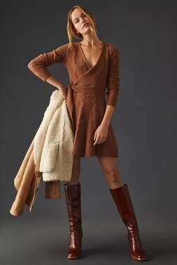Anthropologie Greylin Brown Wrap Mini Sweater Dress Small